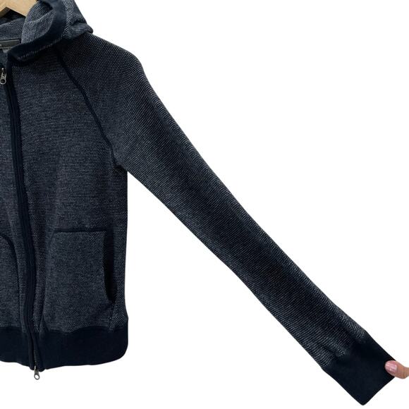 Vince Full Zip Cotton Blend Navy Hooded Sweatshirt Elbow Patches Size Medium - Picture 3 of 8